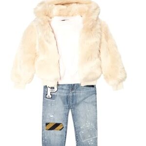 NWT Polo by Ralph Lauren Girls Cream Faux Fur hooded jacket size S/7